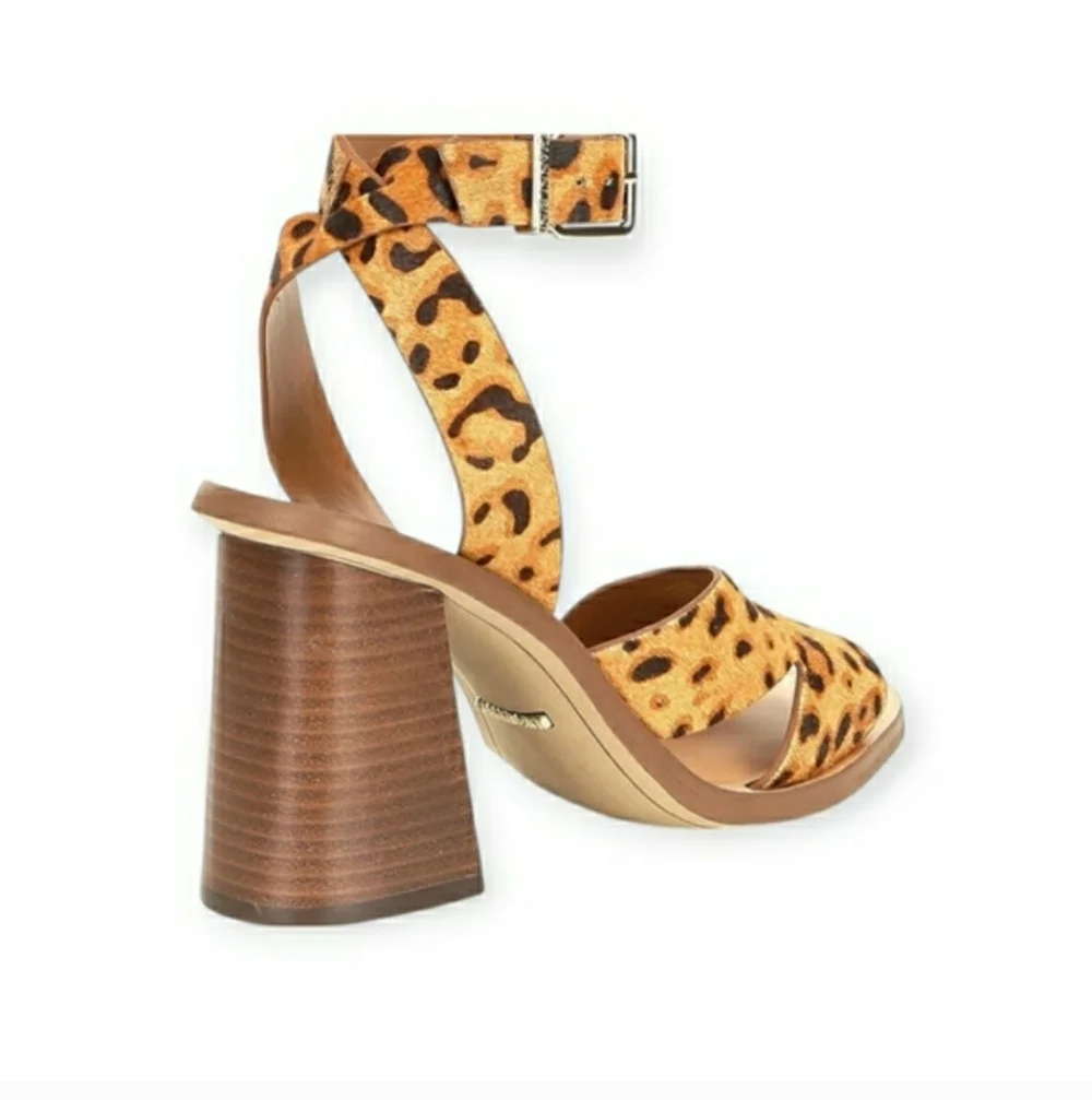 Gianni Bini Marilane Dyed Calf Hair Loepard Print Block Heeled Sandals Size 9M